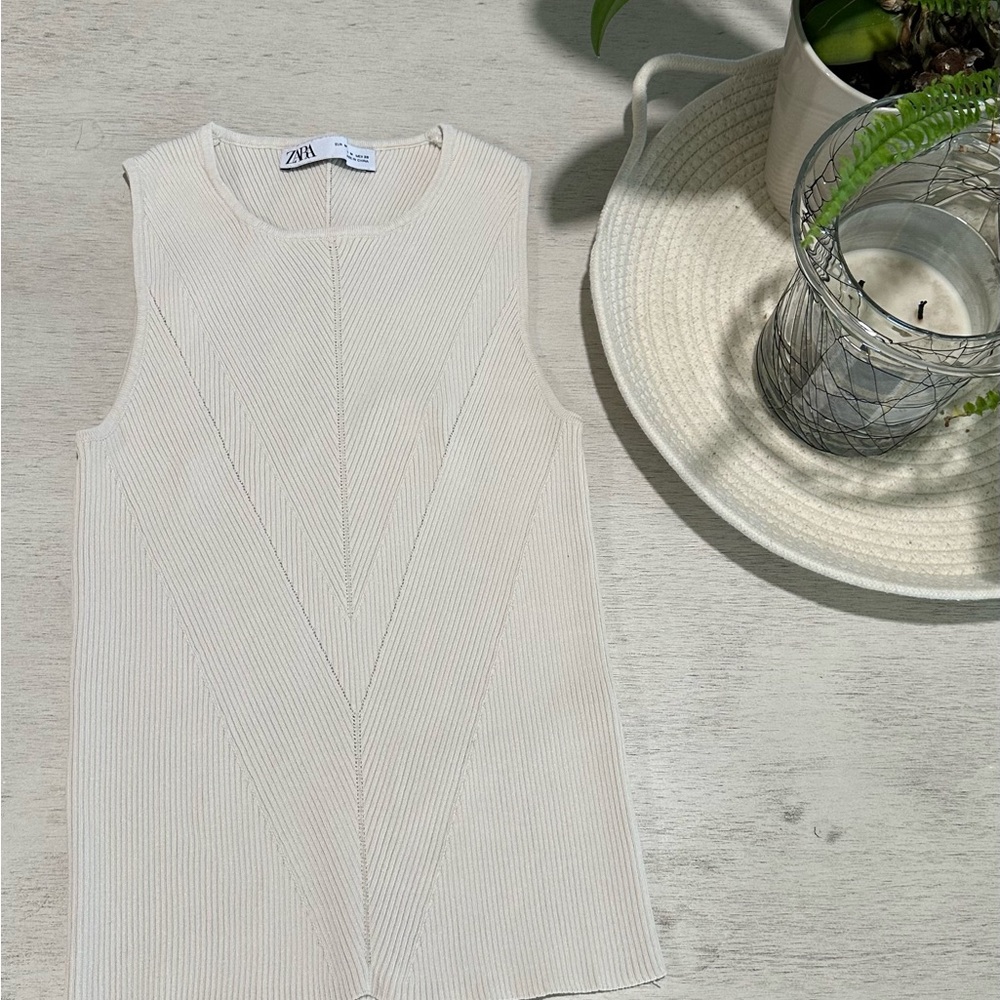Zara Ivory Ribbed Knit Stretch Top